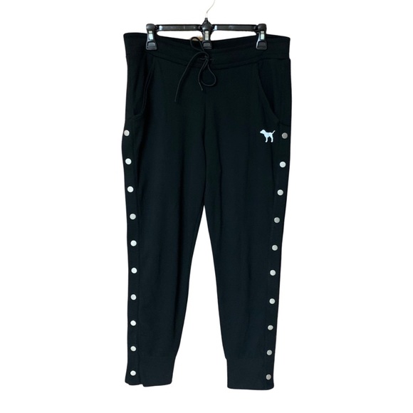 VICTORIA’S SECRET PINK Women’s Black Dog Logo Side Snap Slim Fit Joggers - Picture 1 of 3